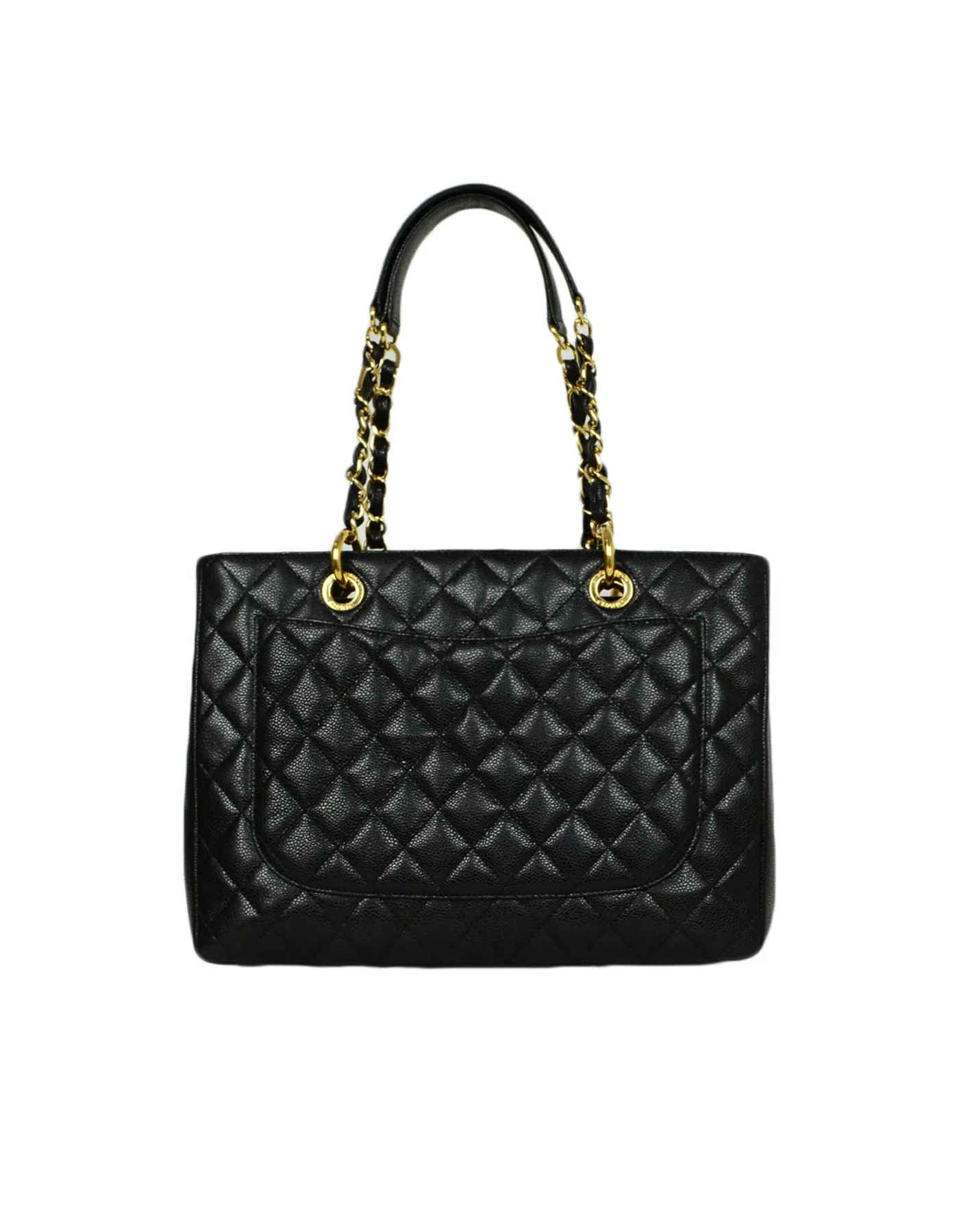 Chanel 2014 Discontinued Black Caviar Leather Quilted Grand Shopper Tote Bag