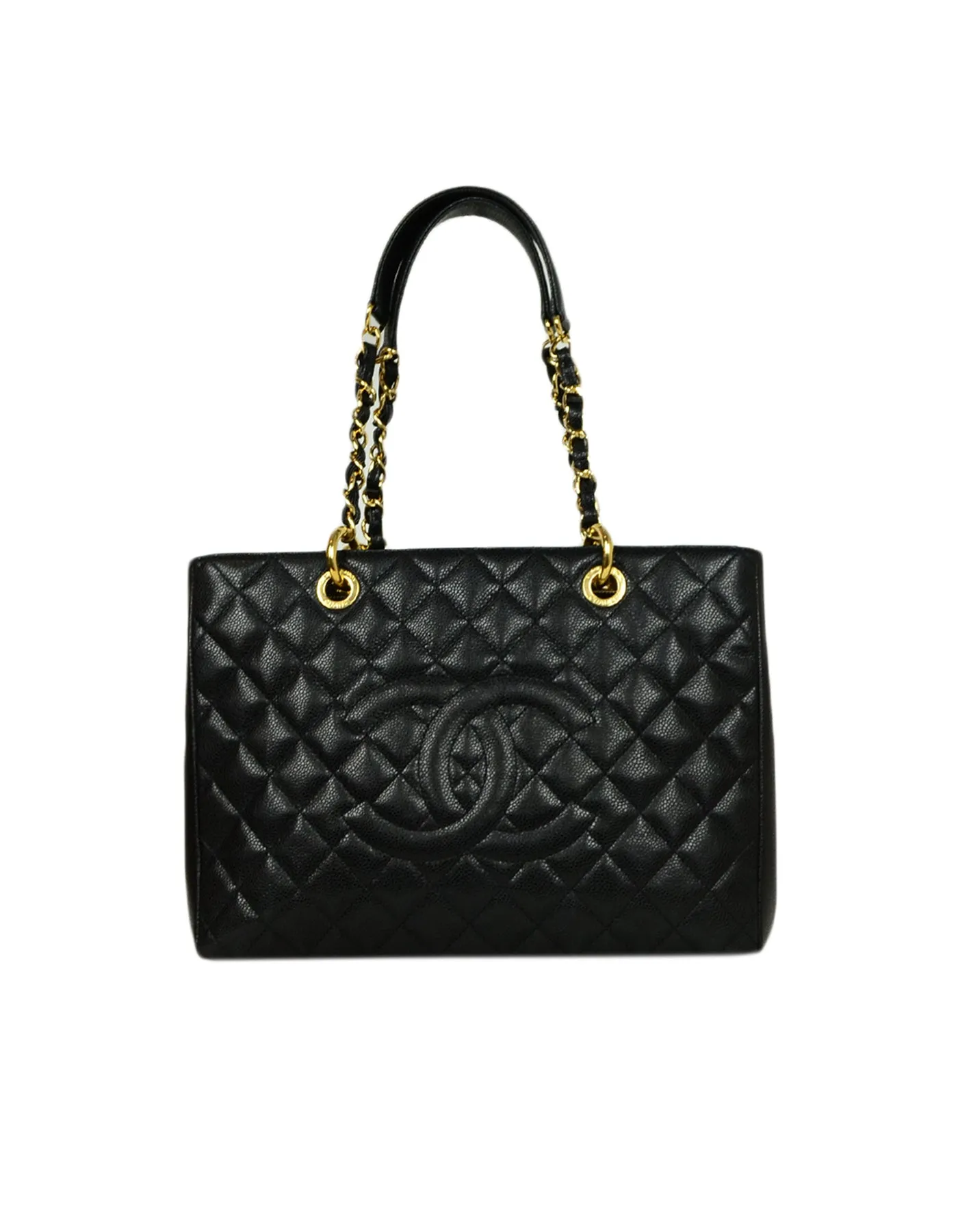 Chanel 2014 Discontinued Black Caviar Leather Quilted Grand Shopper Tote Bag