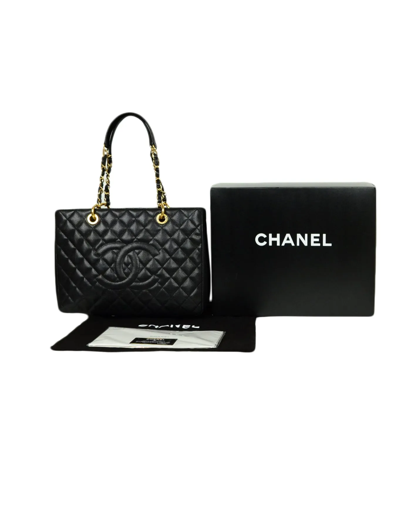 Chanel 2014 Discontinued Black Caviar Leather Quilted Grand Shopper Tote Bag