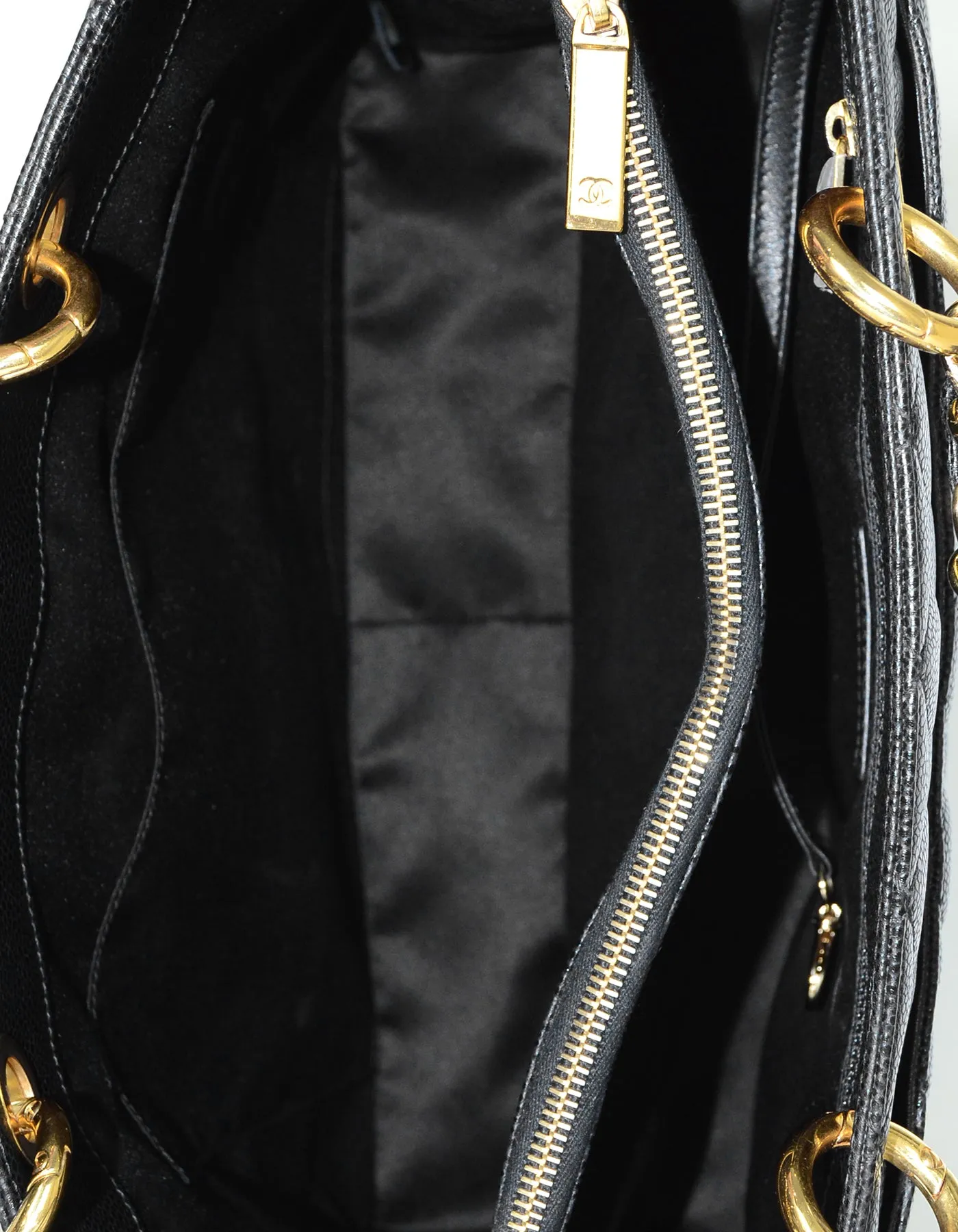 Chanel 2014 Discontinued Black Caviar Leather Quilted Grand Shopper Tote Bag