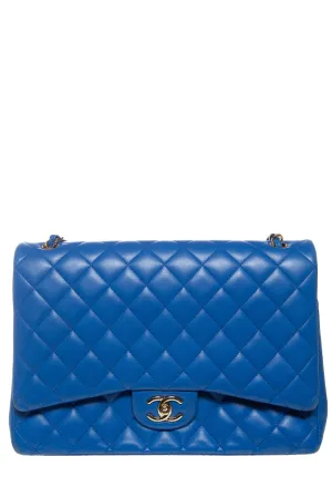Chanel 2015/16 Royal Blue Quilted Double Flap Maxi Handbag