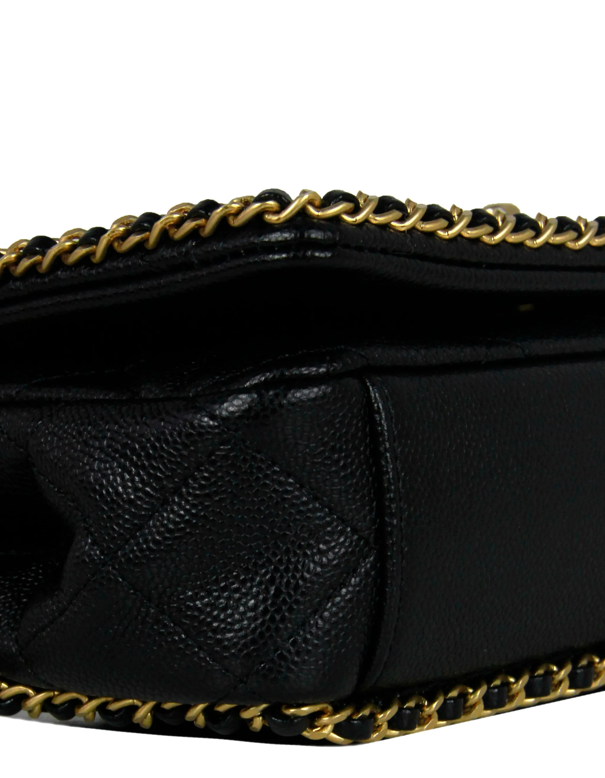 Chanel 2022 Black Caviar Quilted Chain Around Mini Flap Bag
