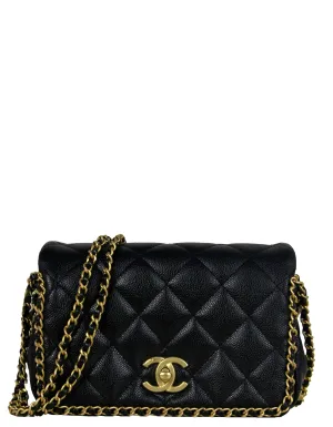 Chanel 2022 Black Caviar Quilted Chain Around Mini Flap Bag