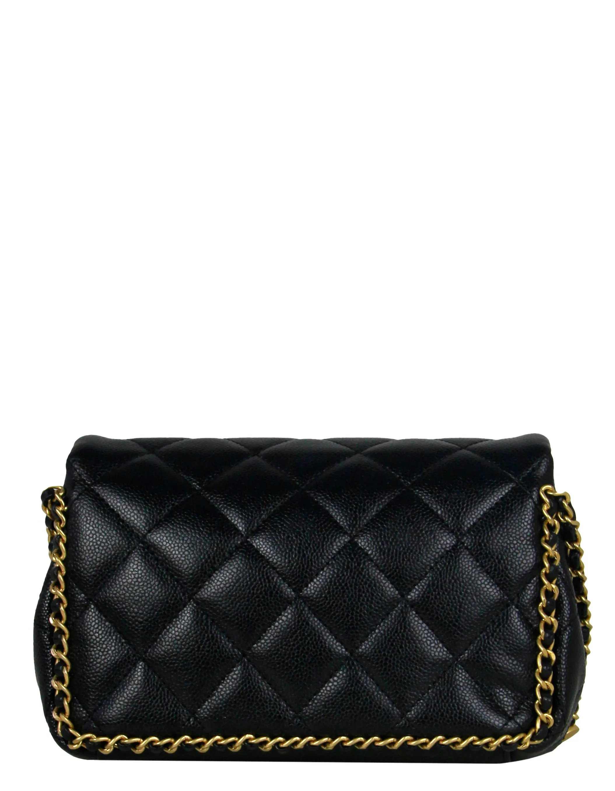 Chanel 2022 Black Caviar Quilted Chain Around Mini Flap Bag