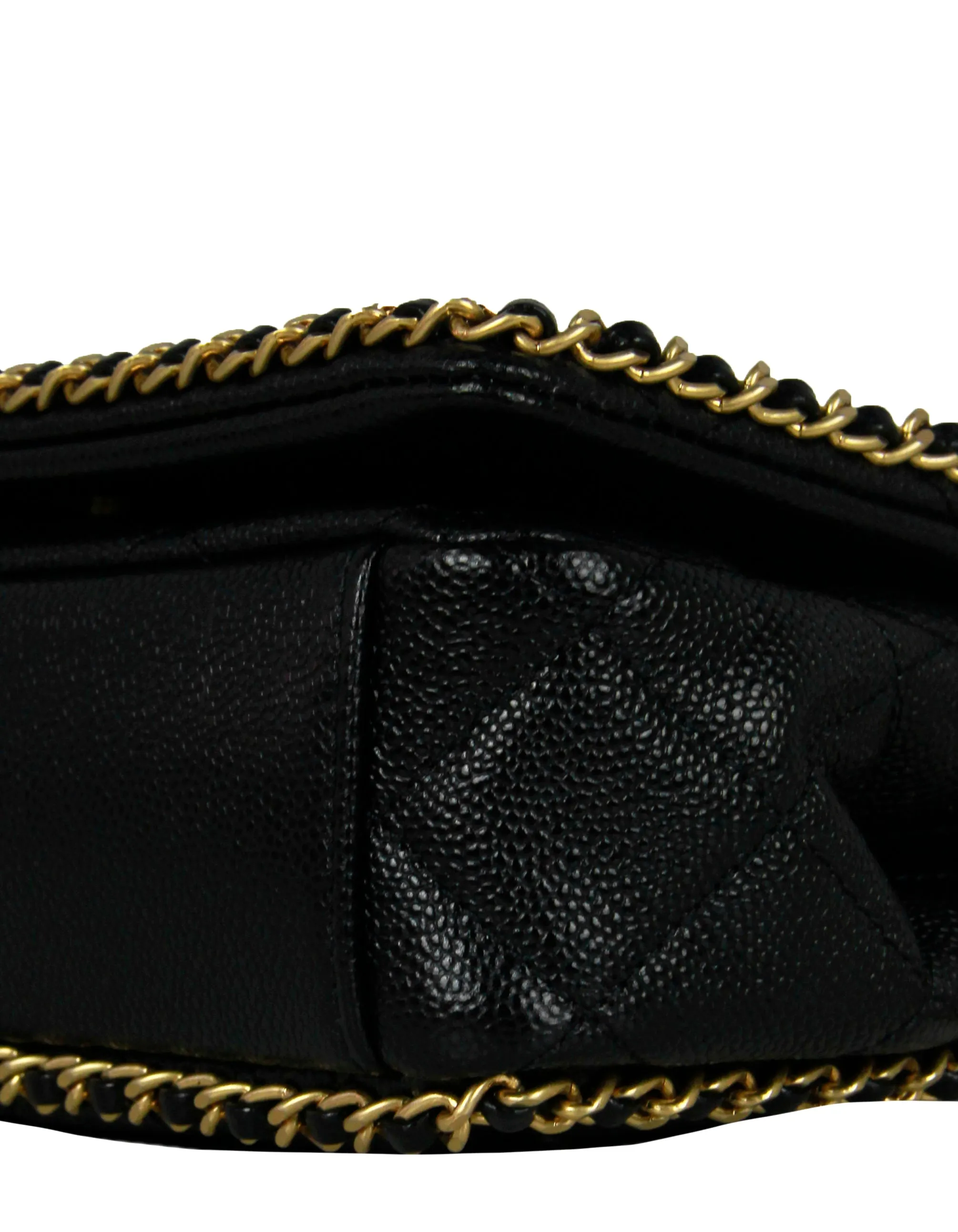Chanel 2022 Black Caviar Quilted Chain Around Mini Flap Bag