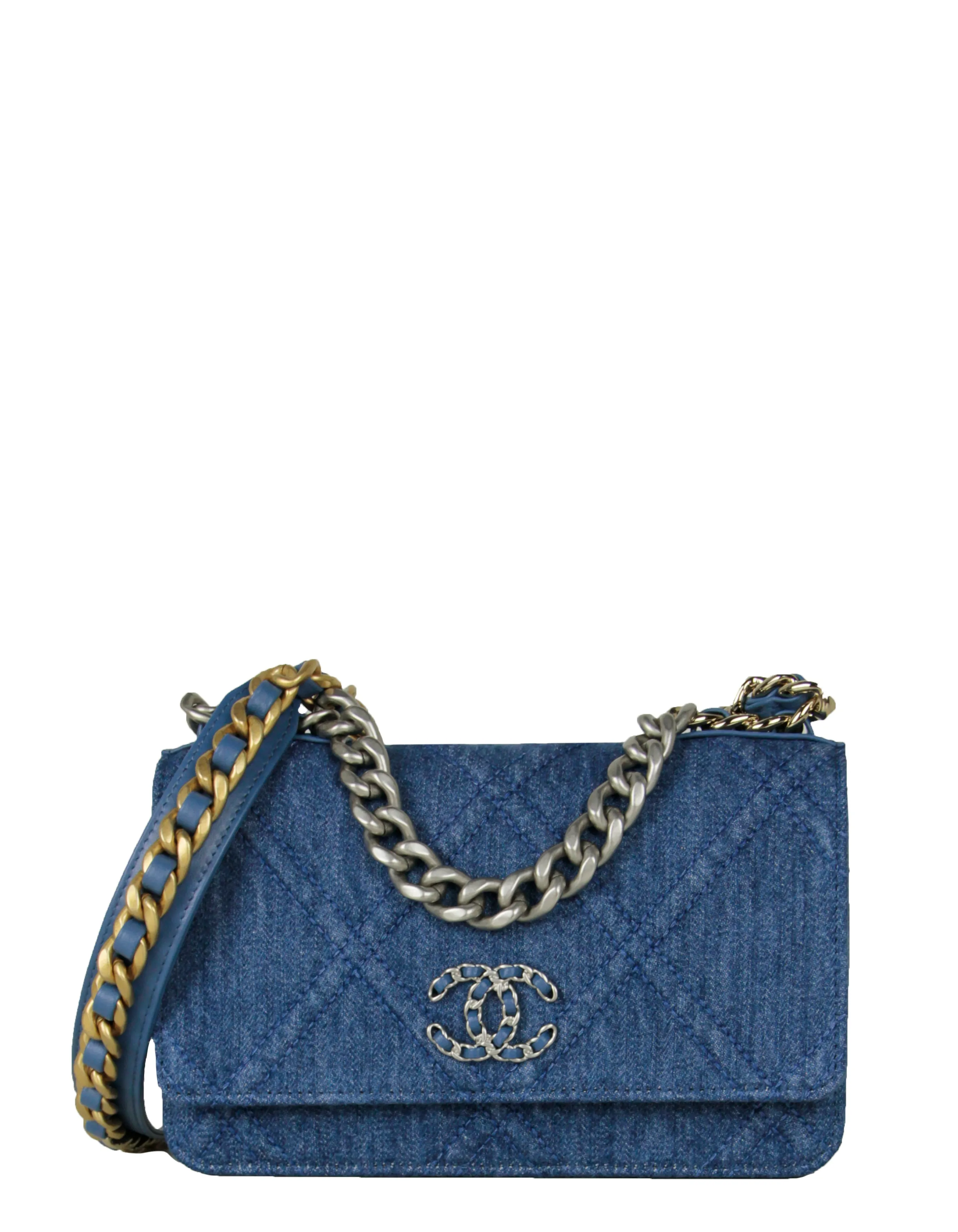 Chanel 2022 Denim Quilted 19 WOC Crossbody Bag