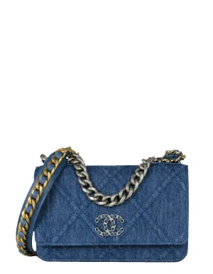 Chanel 2022 Denim Quilted 19 WOC Crossbody Bag