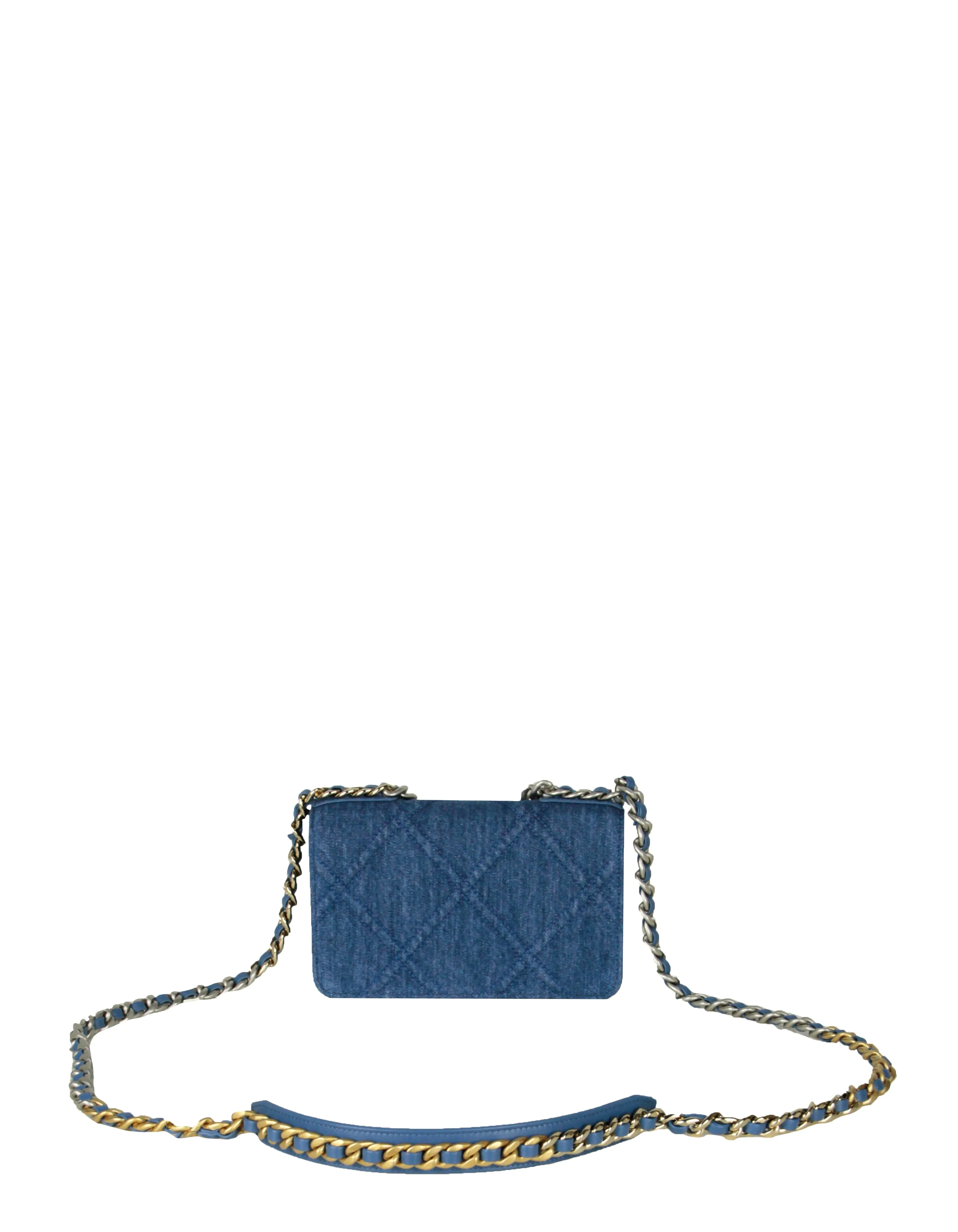 Chanel 2022 Denim Quilted 19 WOC Crossbody Bag