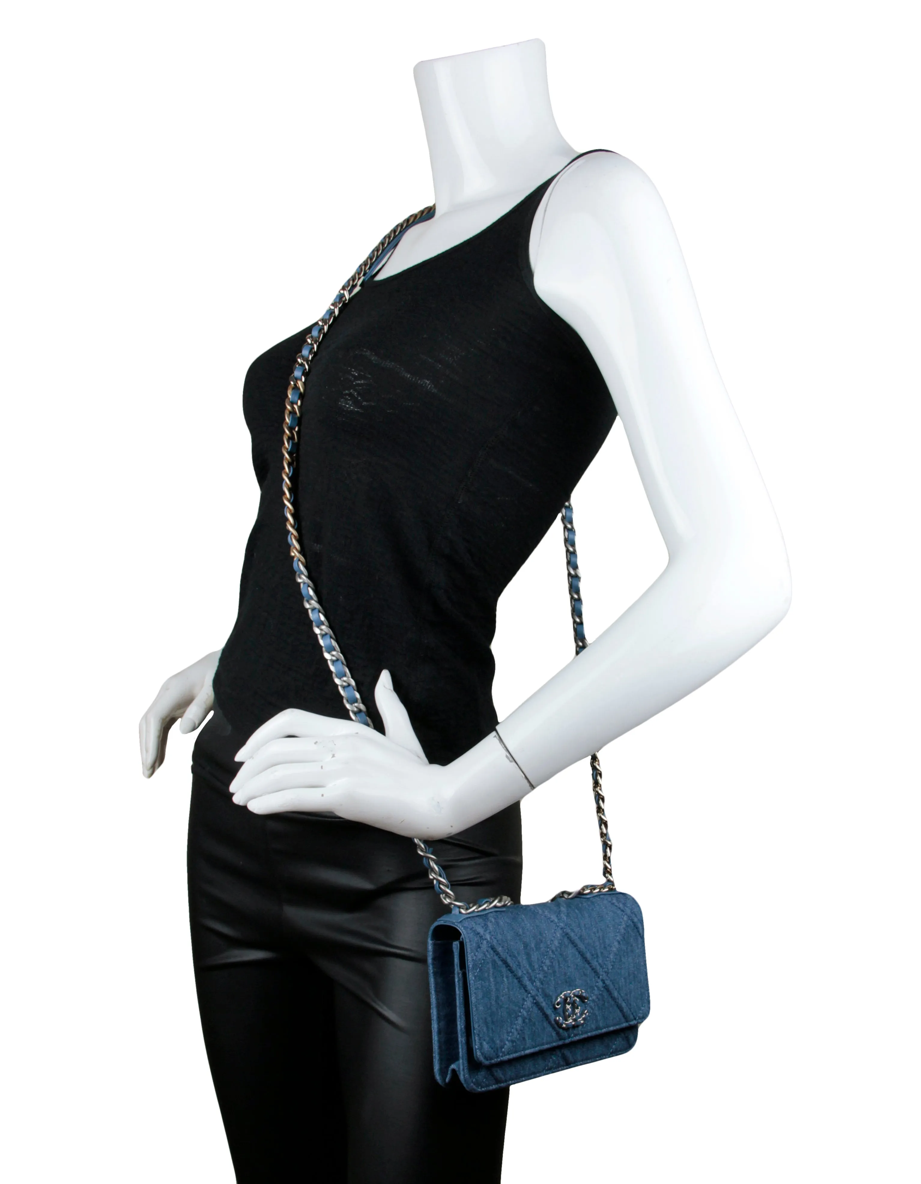 Chanel 2022 Denim Quilted 19 WOC Crossbody Bag