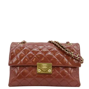 CHANEL 3 Pocket Accordion Flap Small Patent Leather Shoulder Bag Red