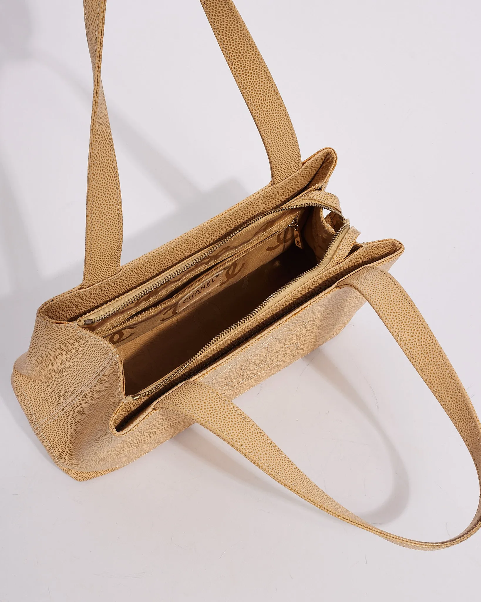 Chanel Beige Caviar Leather CC Logo Tote