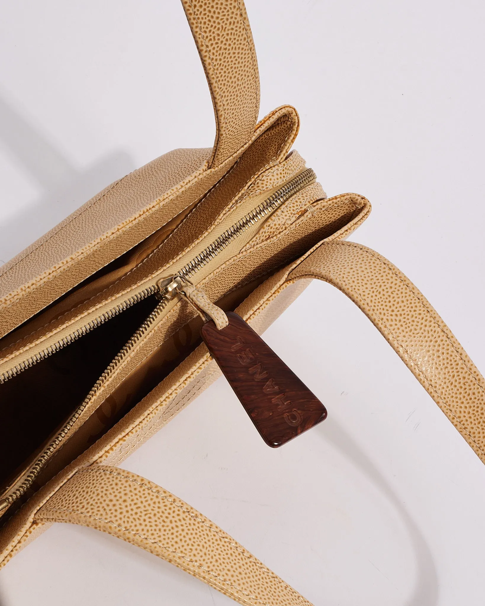 Chanel Beige Caviar Leather CC Logo Tote