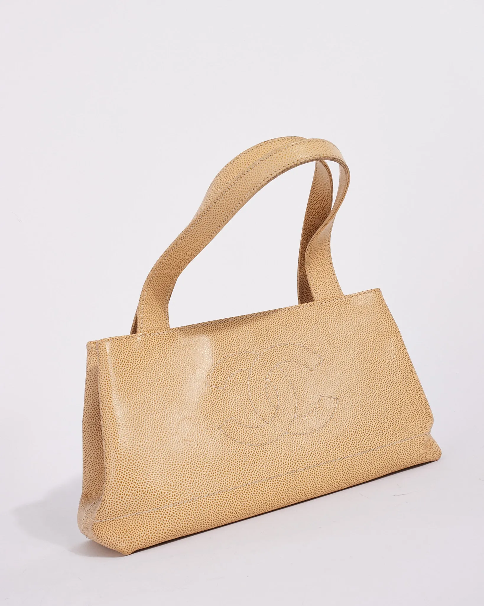 Chanel Beige Caviar Leather CC Logo Tote