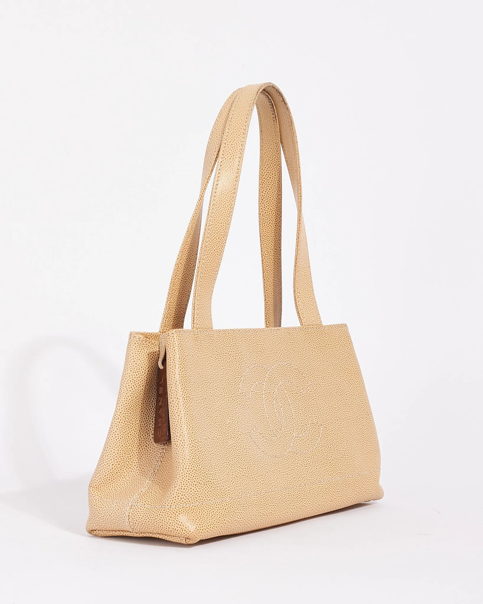 Chanel Beige Caviar Leather CC Logo Tote