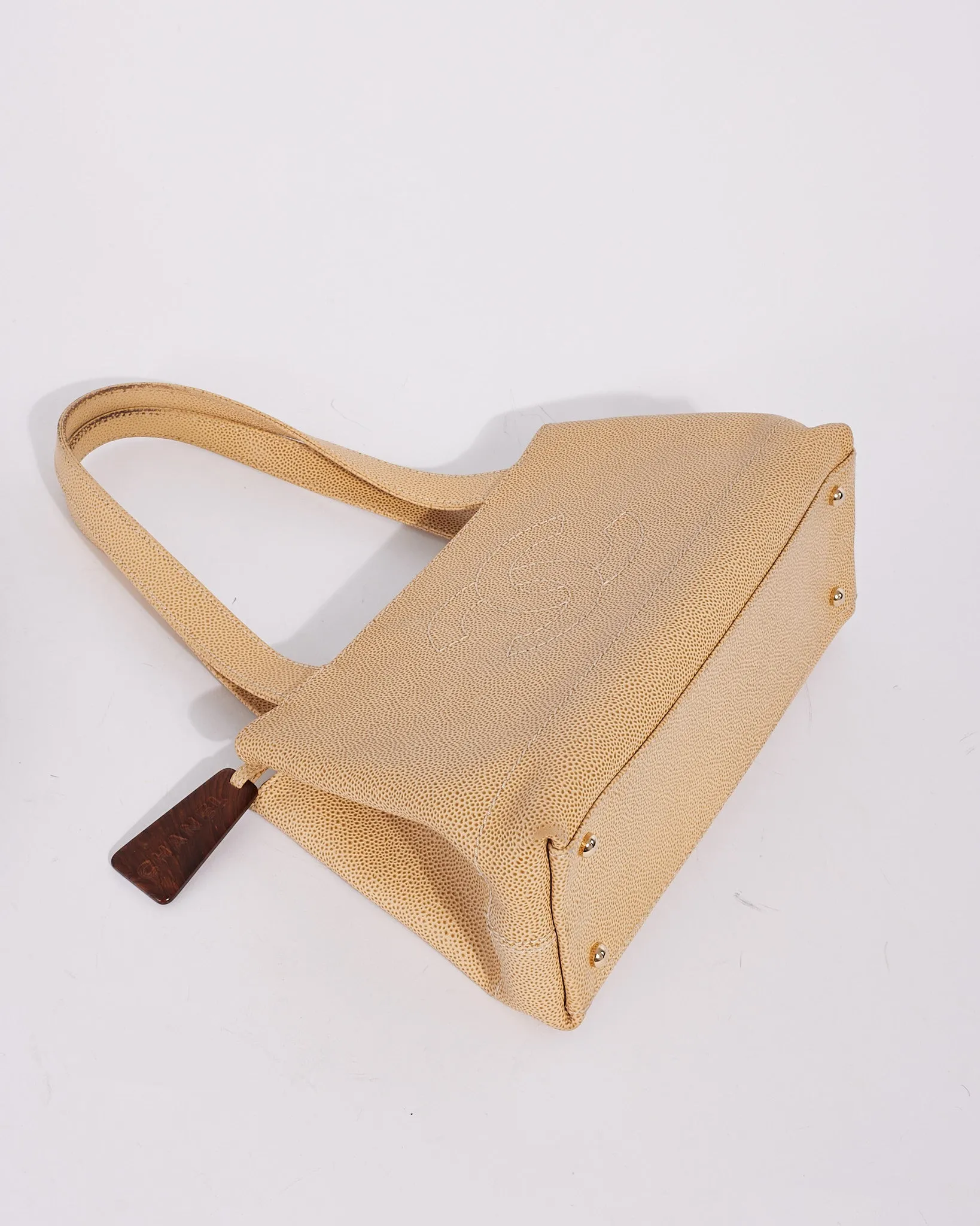 Chanel Beige Caviar Leather CC Logo Tote