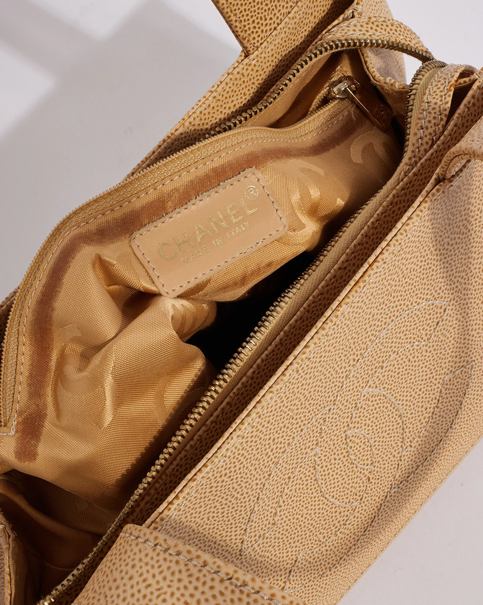 Chanel Beige Caviar Leather CC Logo Tote