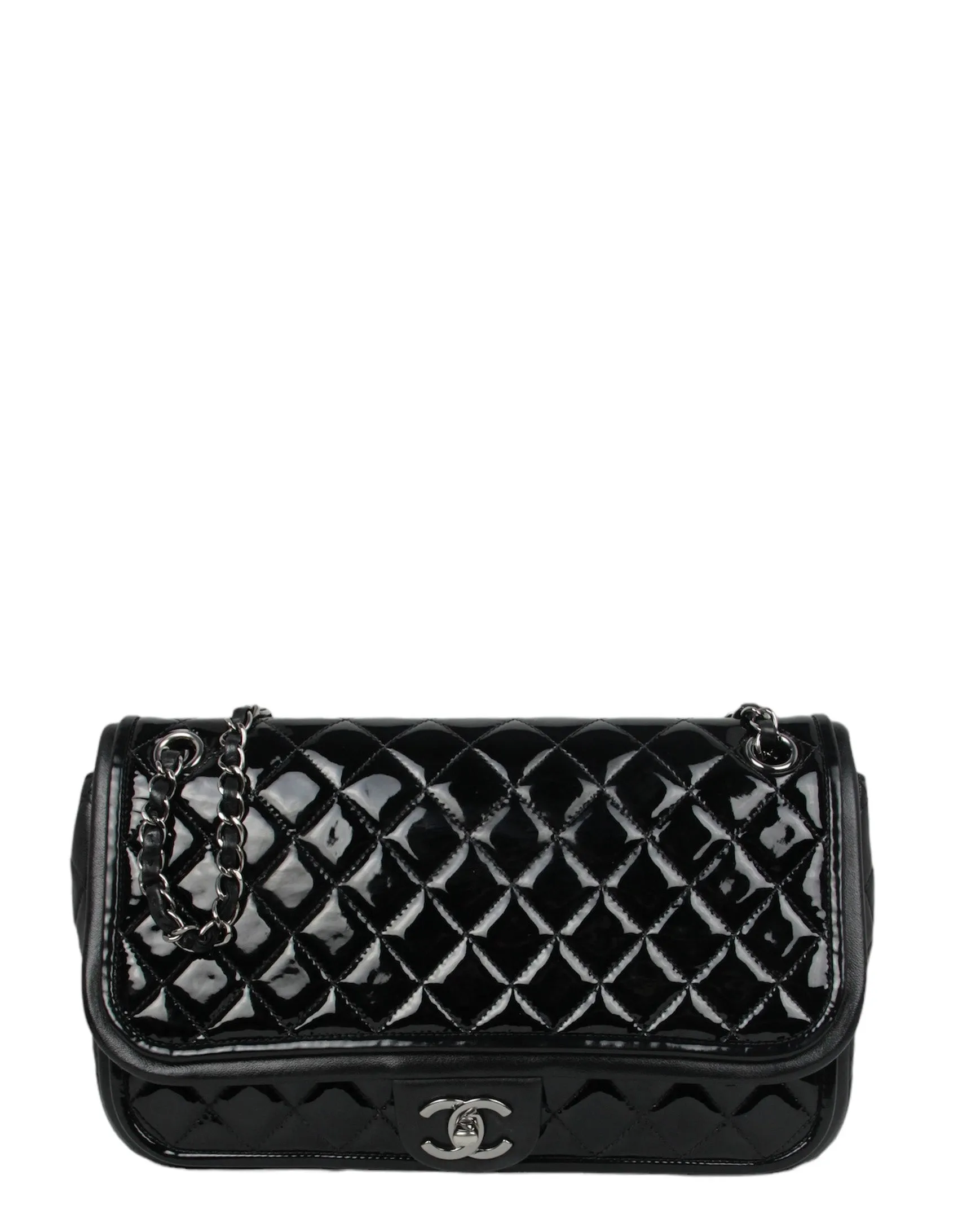Chanel Black Classic Twist Patent Flap Bag w/ Lambskin Trim