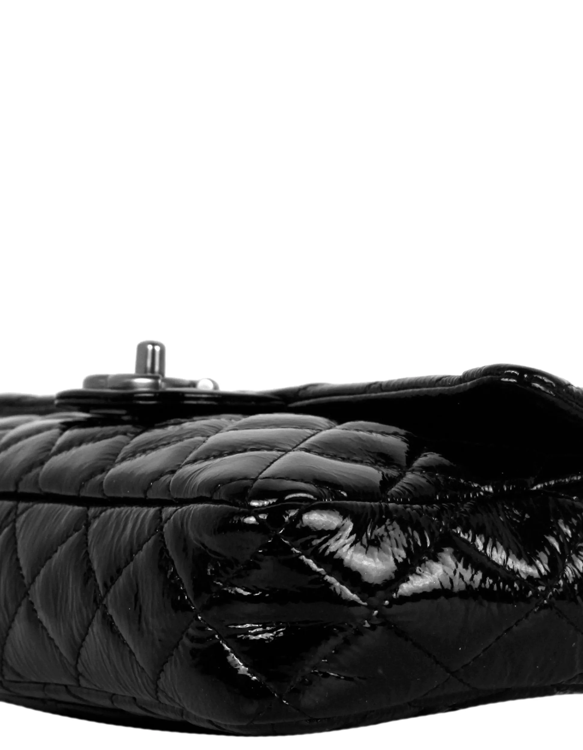 Chanel Black Distressed Patent Quilted East West Flap Bag