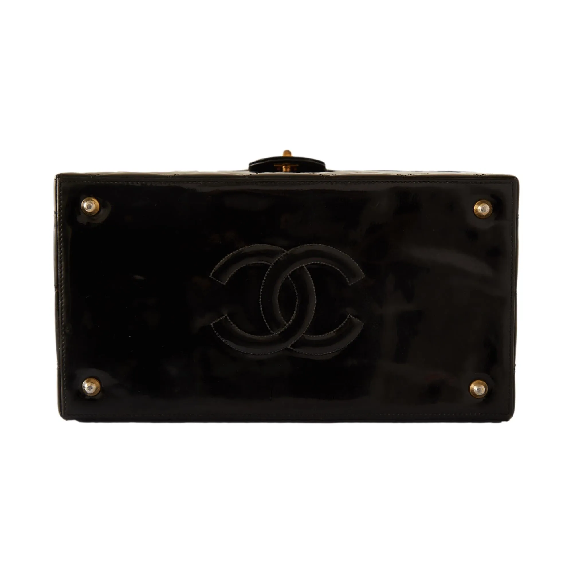 Chanel Black Jumbo Quilted Patent Vanity Bag