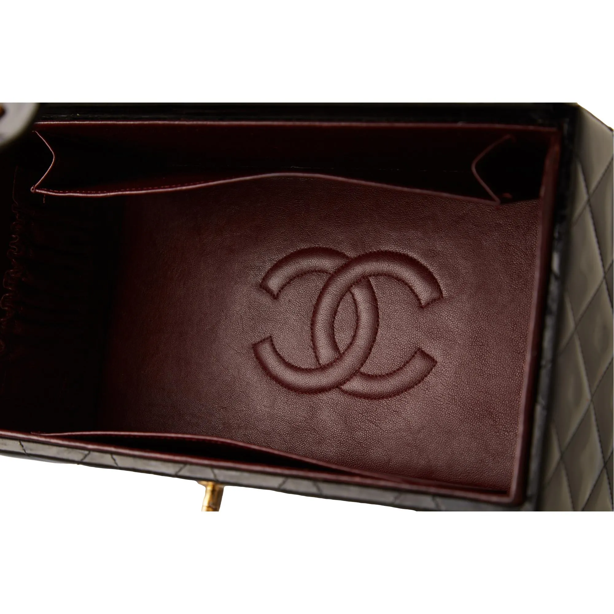 Chanel Black Jumbo Quilted Patent Vanity Bag