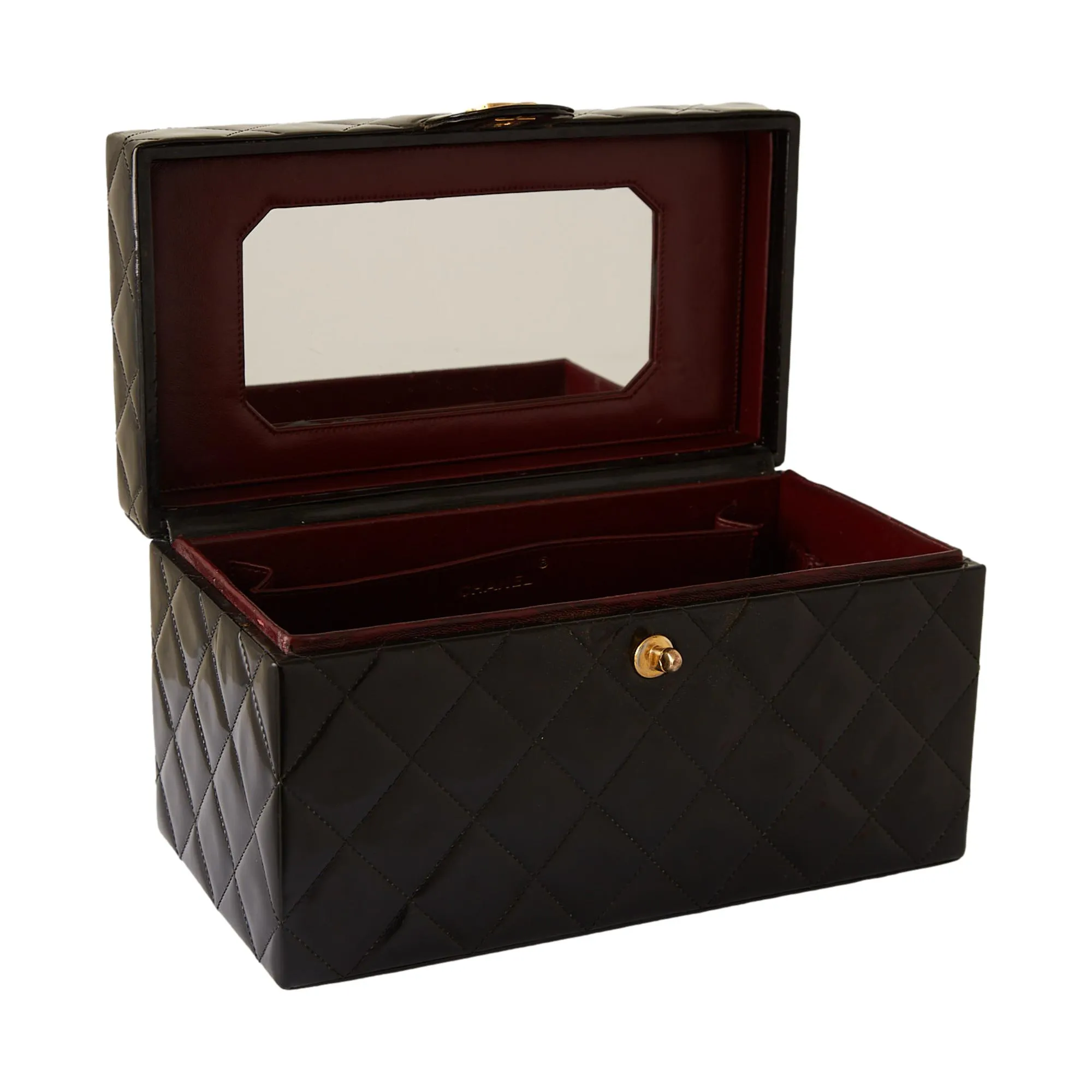 Chanel Black Jumbo Quilted Patent Vanity Bag