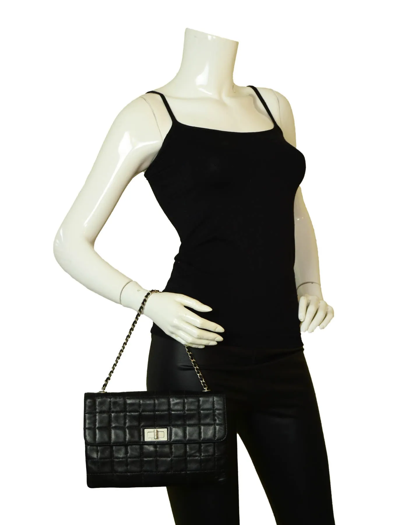 Chanel Black Lambskin Leather Square Quilted Reissue Flap Bag