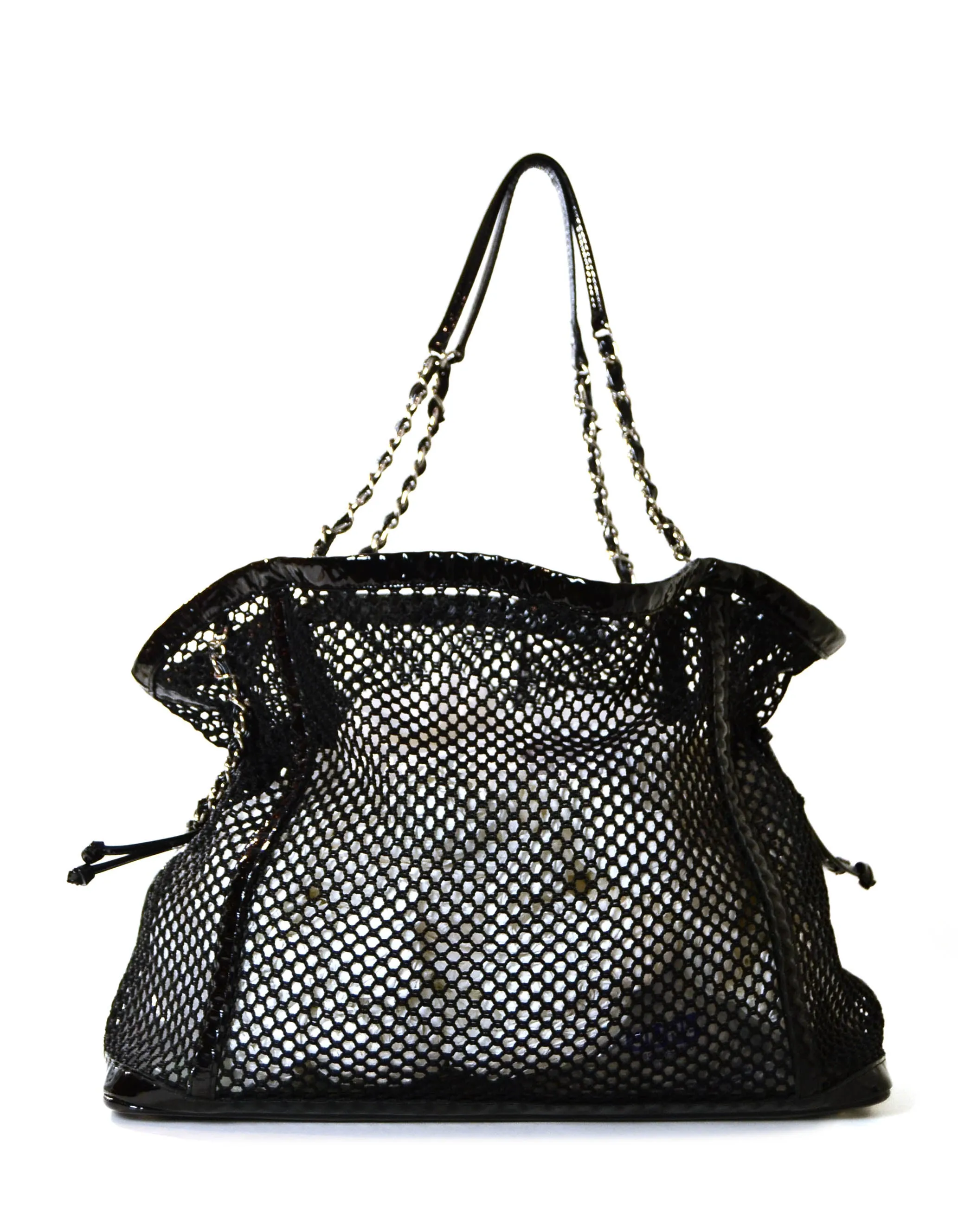 Chanel Black Mesh & Patent La Madrague 2 in 1 Tote/ Quilted Flap Bag
