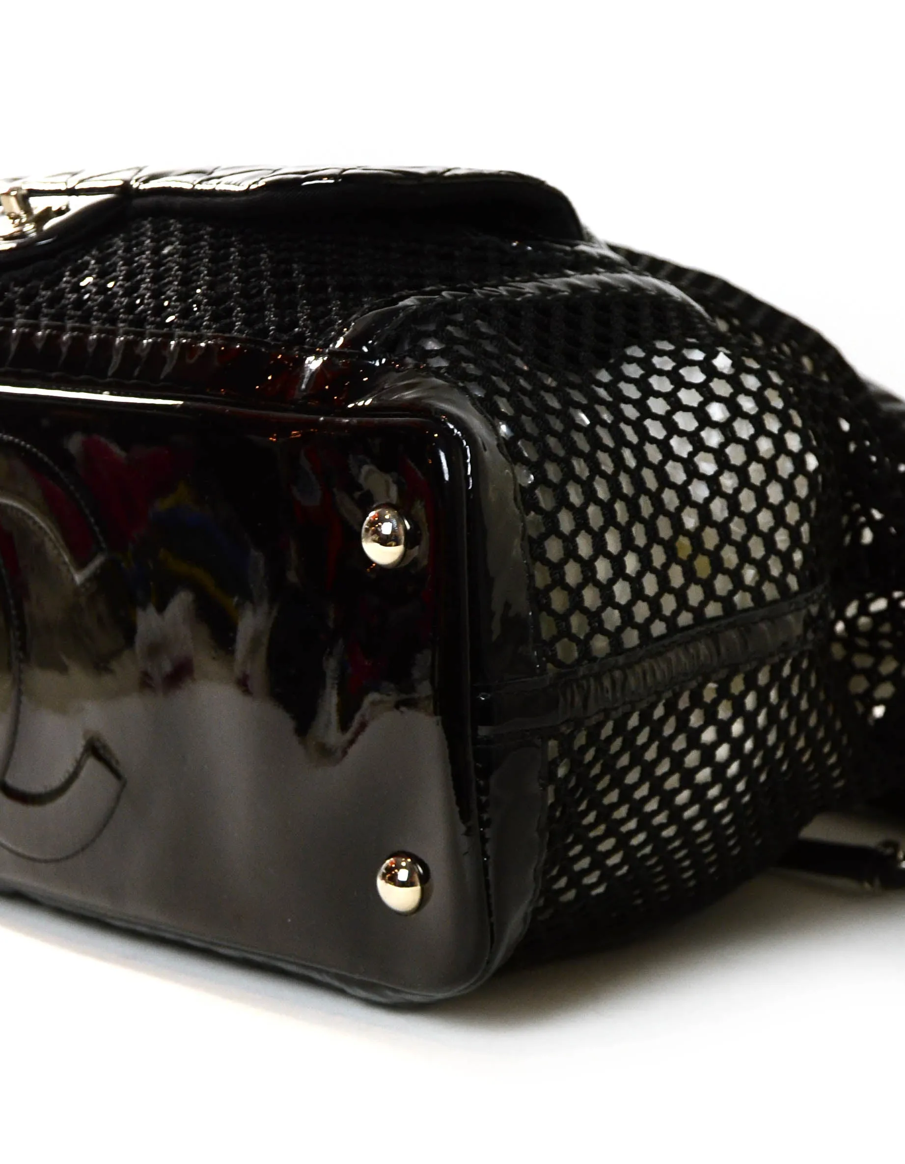 Chanel Black Mesh & Patent La Madrague 2 in 1 Tote/ Quilted Flap Bag