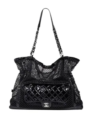 Chanel Black Mesh & Patent La Madrague 2 in 1 Tote/ Quilted Flap Bag