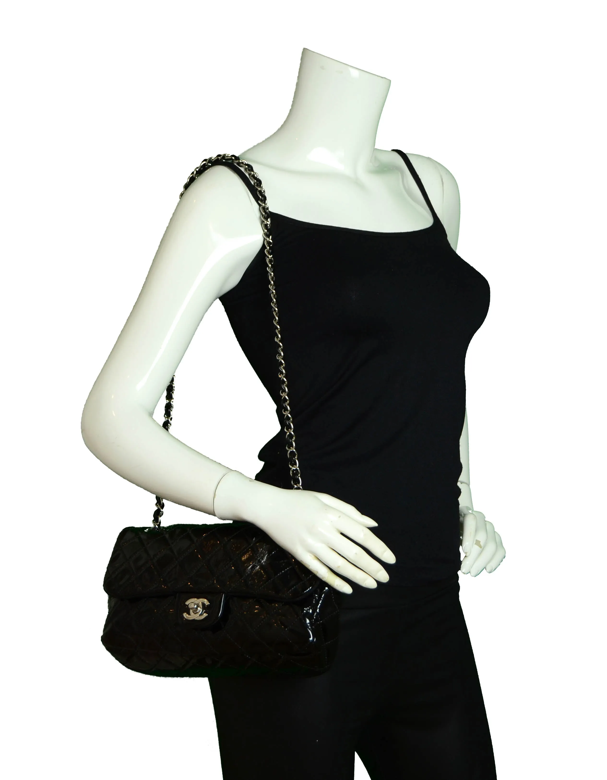 Chanel Black Mesh & Patent La Madrague 2 in 1 Tote/ Quilted Flap Bag