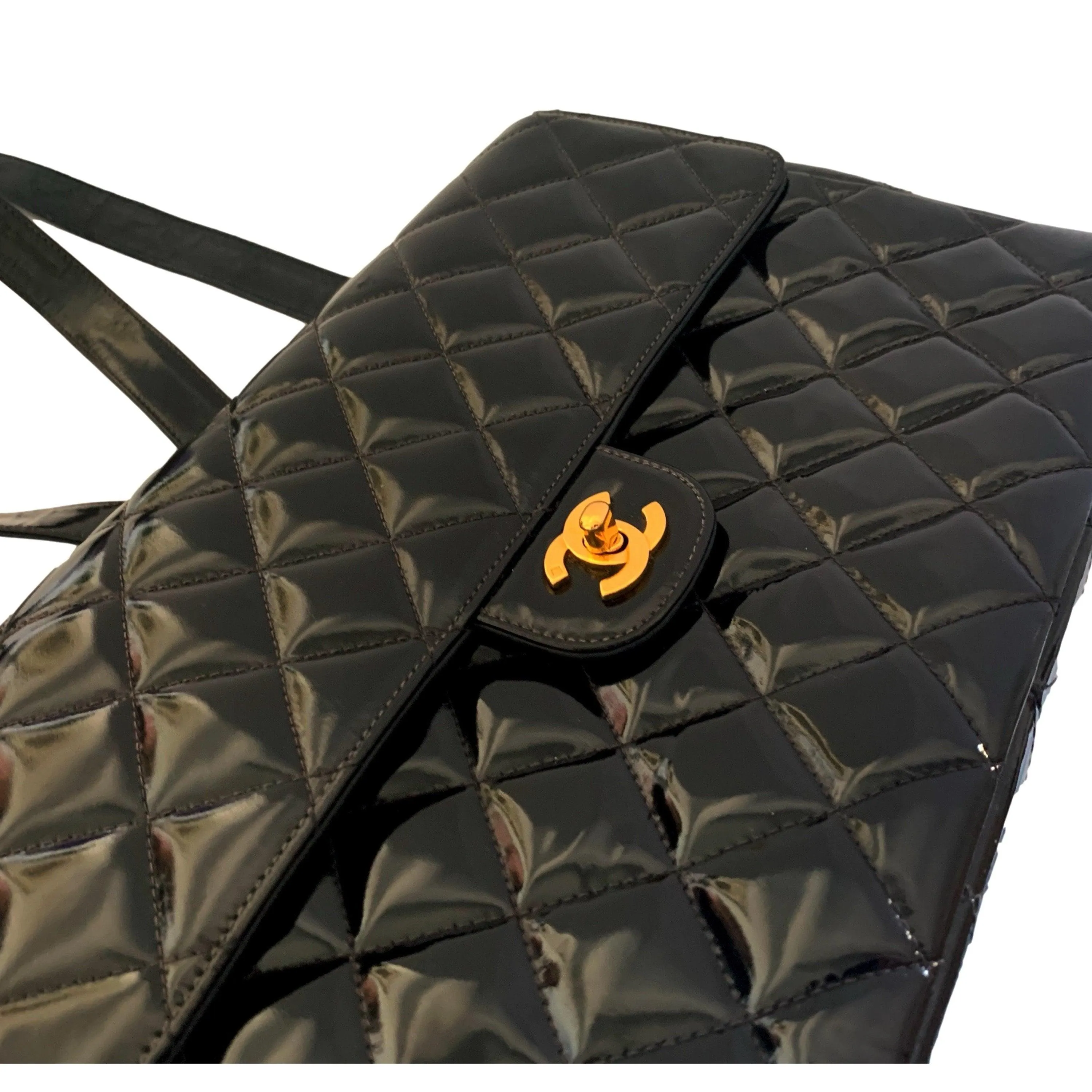Chanel Black Quilted Patent Leather Backpack
