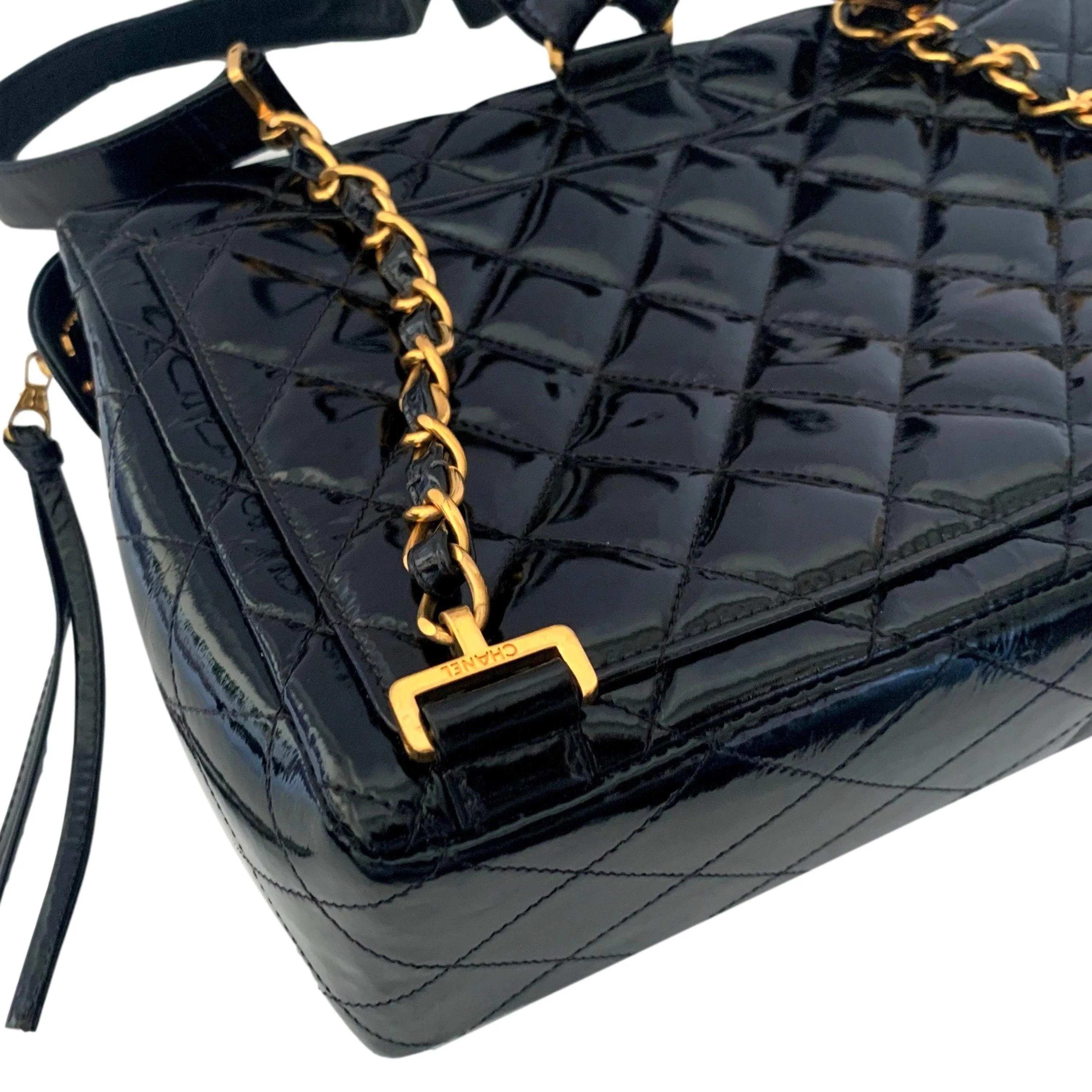Chanel Black Quilted Patent Leather Backpack