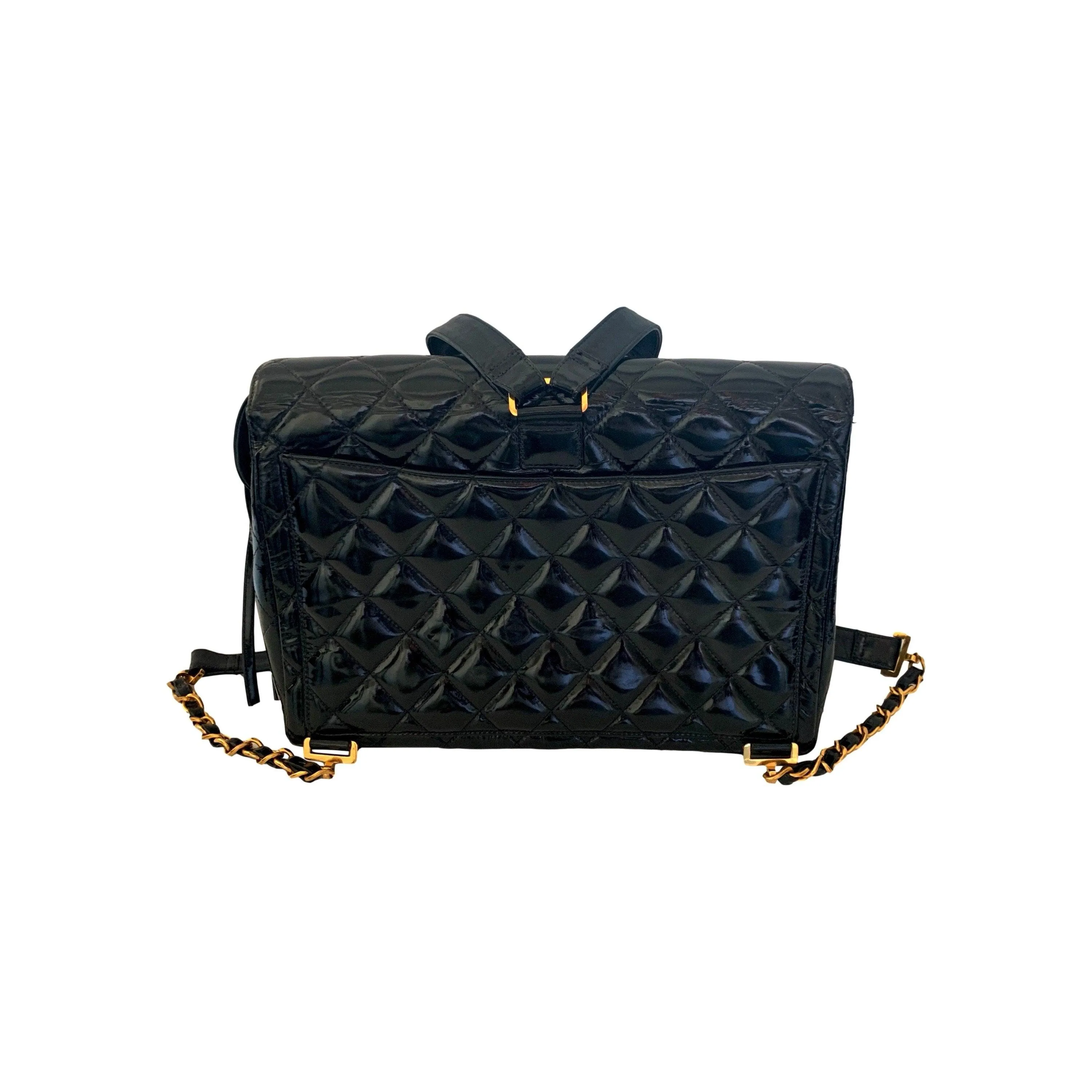 Chanel Black Quilted Patent Leather Backpack
