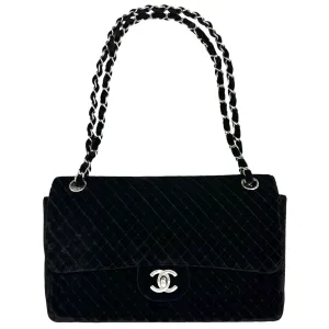 Chanel Black Velvet Micro Quilted Flap Bag