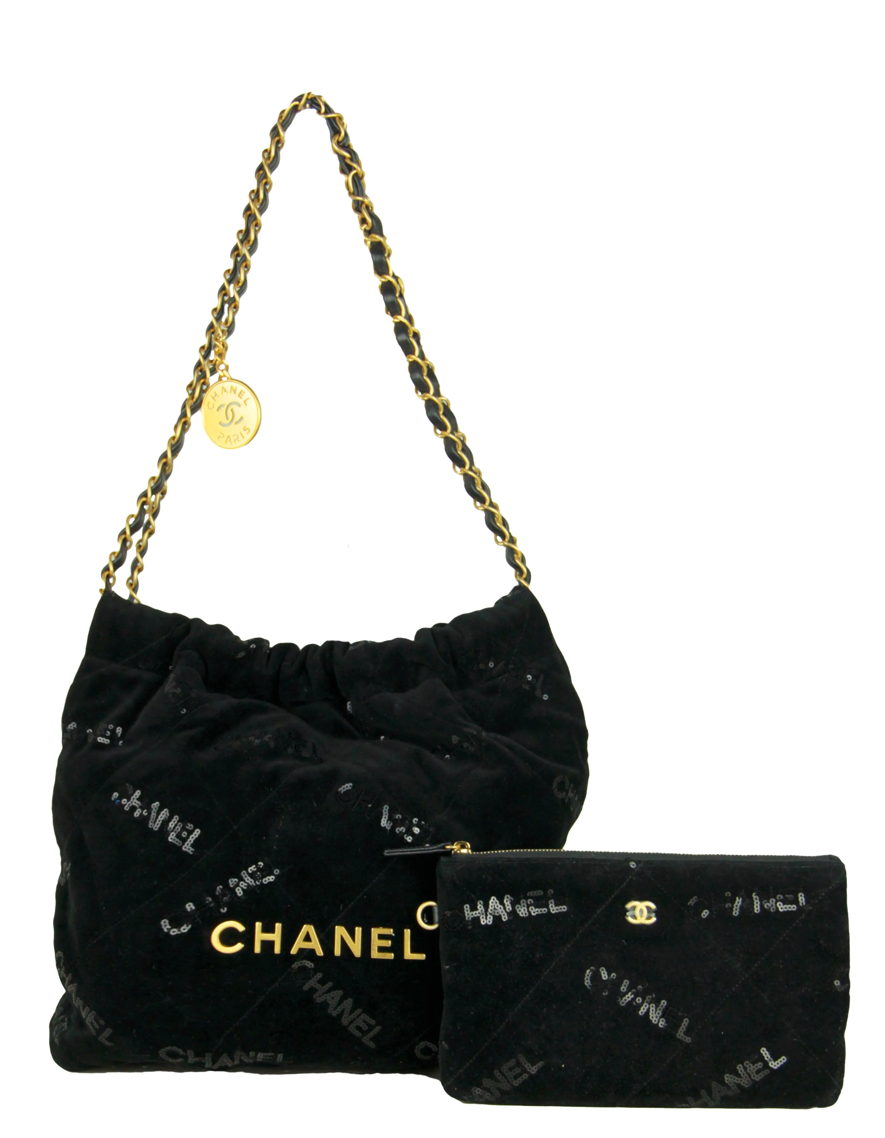 Chanel Black Velvet Sequins Chanel 22 Tote Bag