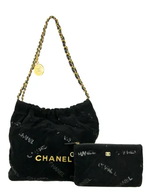 Chanel Black Velvet Sequins Chanel 22 Tote Bag