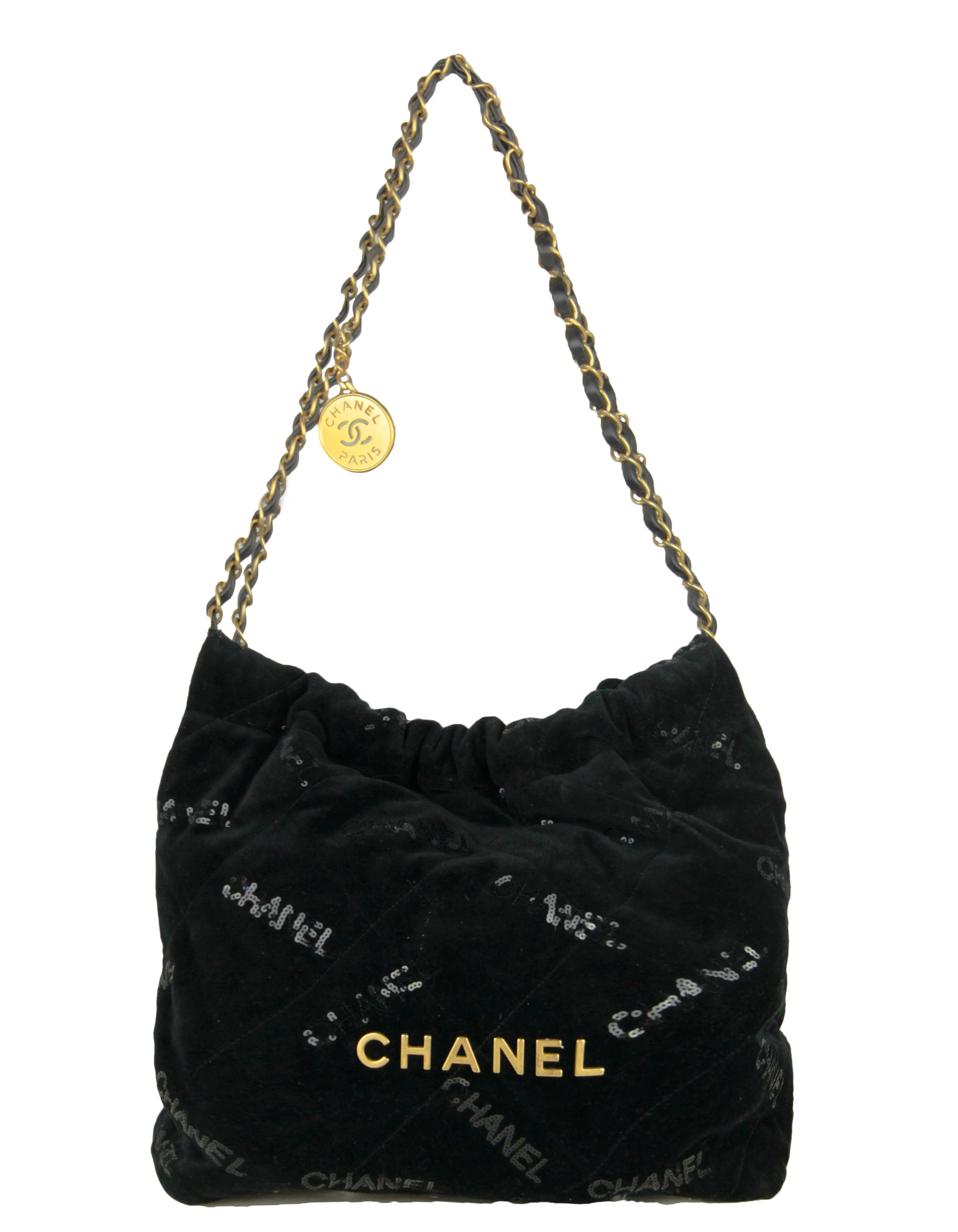 Chanel Black Velvet Sequins Chanel 22 Tote Bag