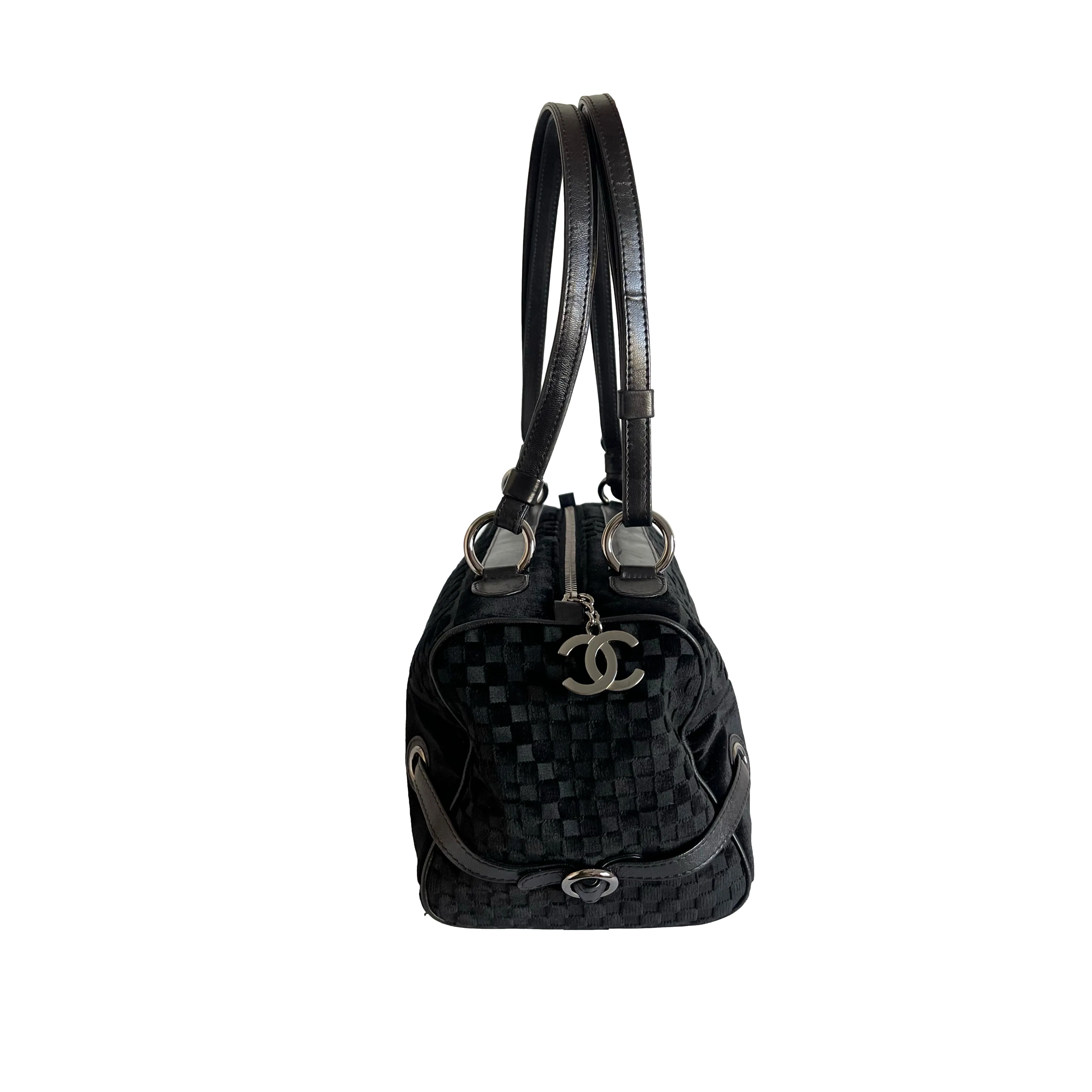 Chanel Black Velvet Textured Shoulder Bag
