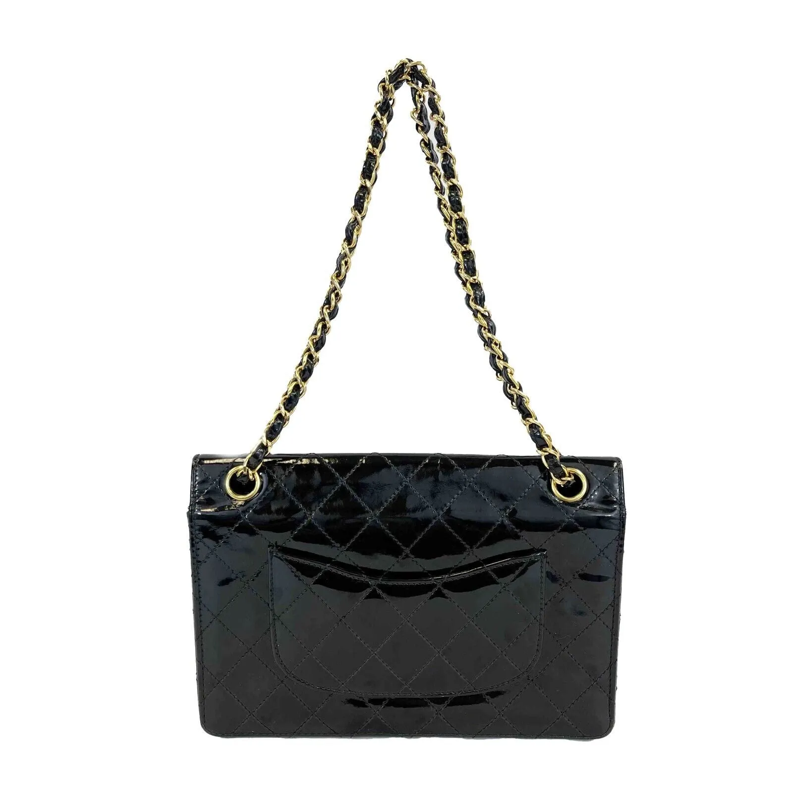 Chanel - Black Vintage CC Turnlock - Patent Quilted Flap - Gold Hardware Handbag