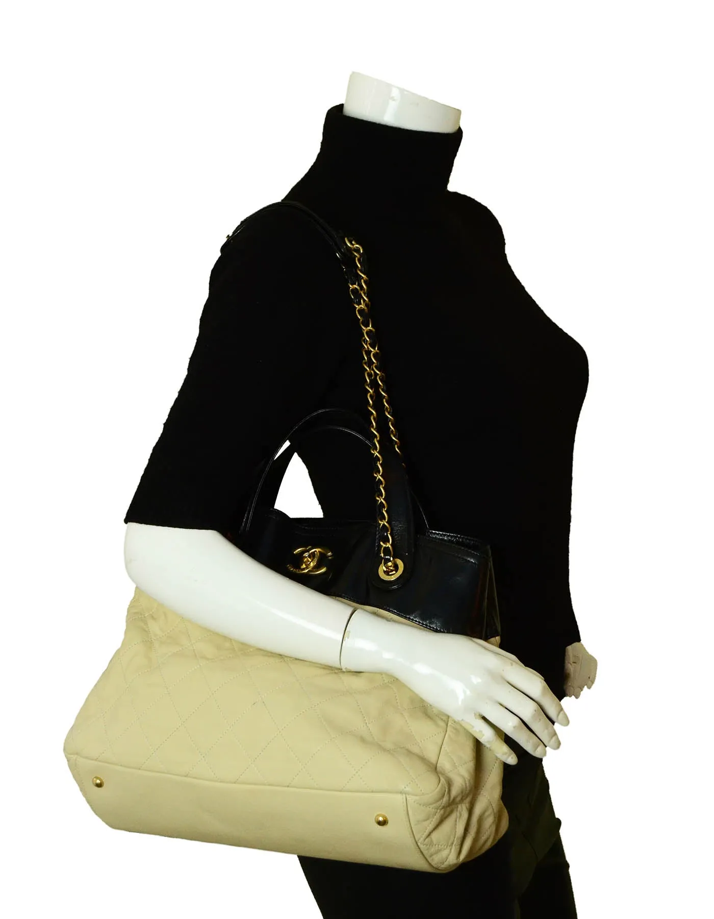 Chanel Black/Beige Quilted Leather In-the-Mix Tote Bag