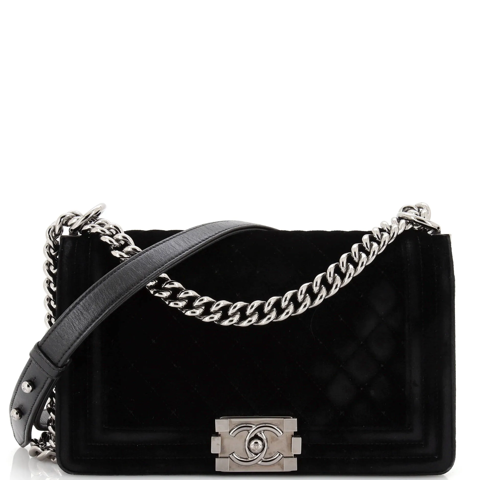 CHANEL Boy Flap Bag Quilted Velvet Old Medium