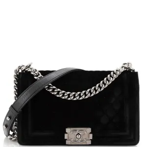 CHANEL Boy Flap Bag Quilted Velvet Old Medium