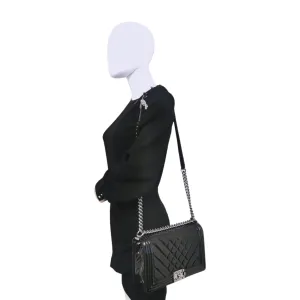 Chanel Boy Large Black Patent Leather Silver