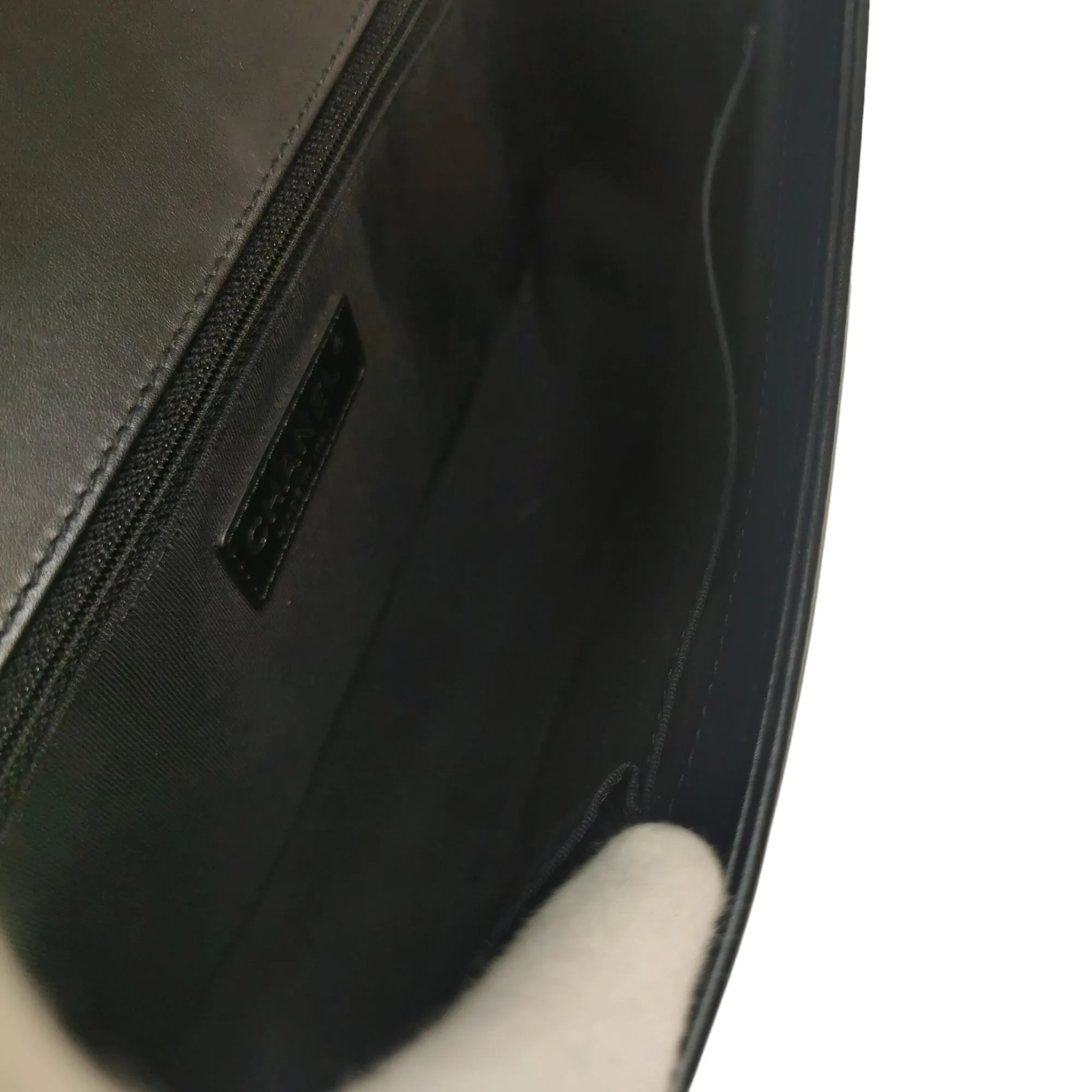 Chanel Boy Large Black Patent Leather Silver