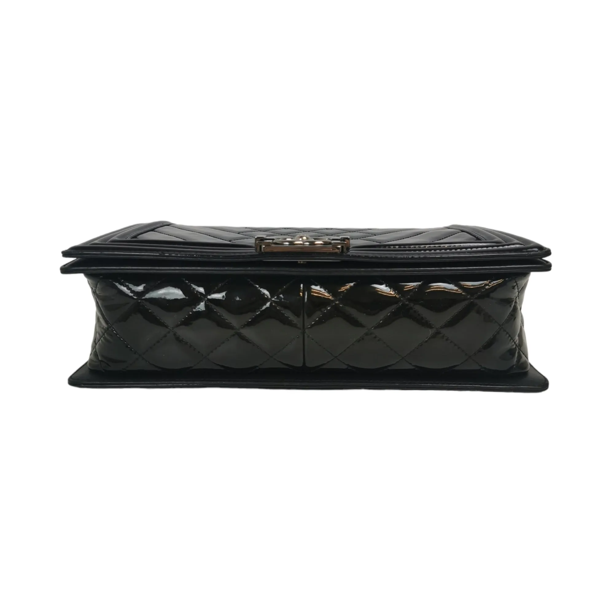 Chanel Boy Large Black Patent Leather Silver