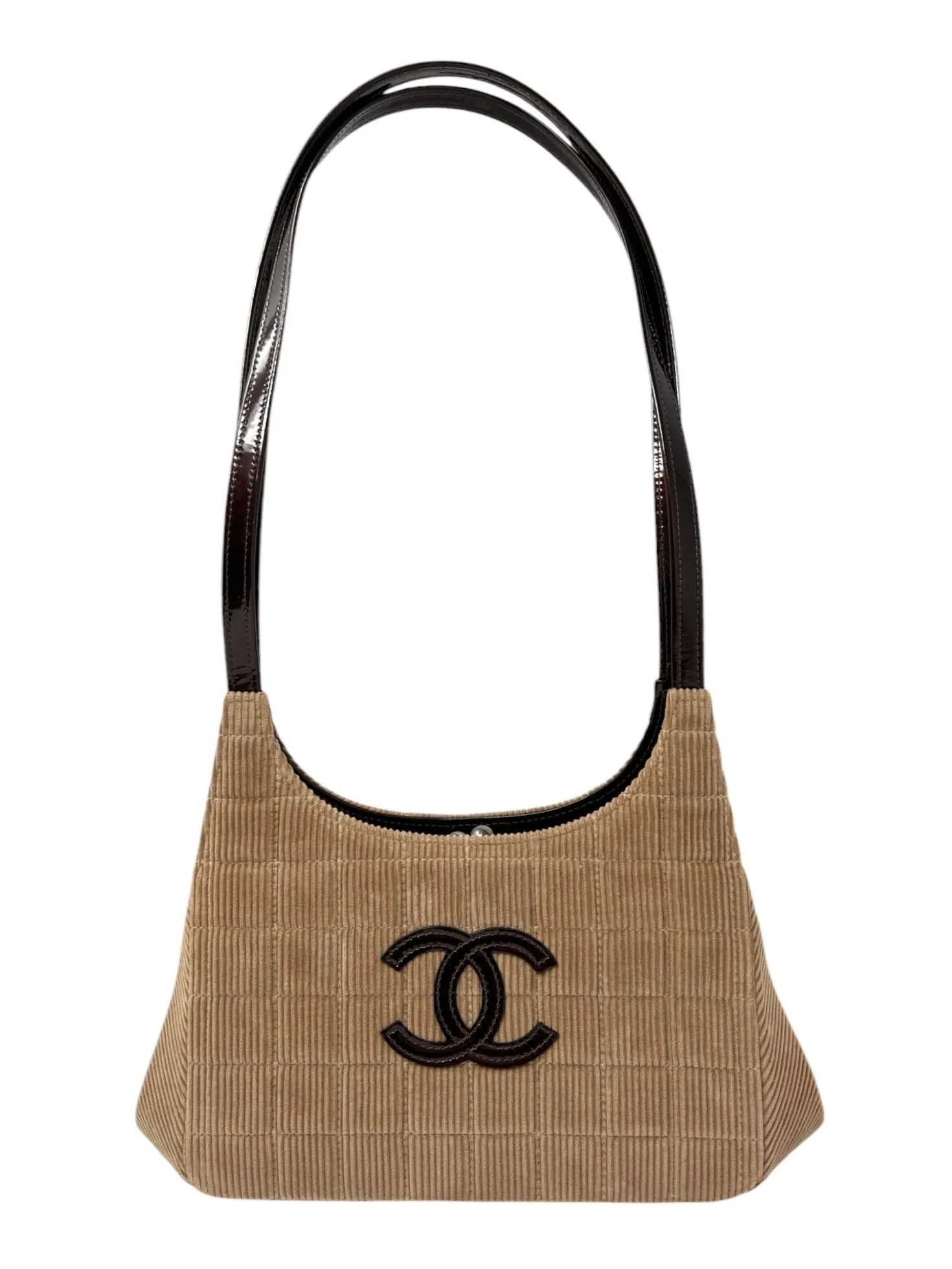 Chanel Brown Corduroy Quilted Logo Shoulder Bag