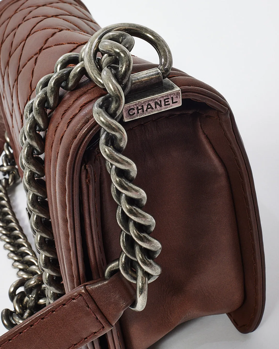 Chanel Brown Quilted Leather Boy Old Medium Bag