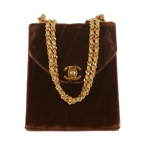 Chanel Brown Velvet Chain Shoulder Bag