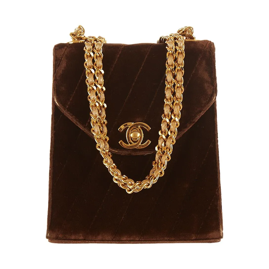 Chanel Brown Velvet Chain Shoulder Bag