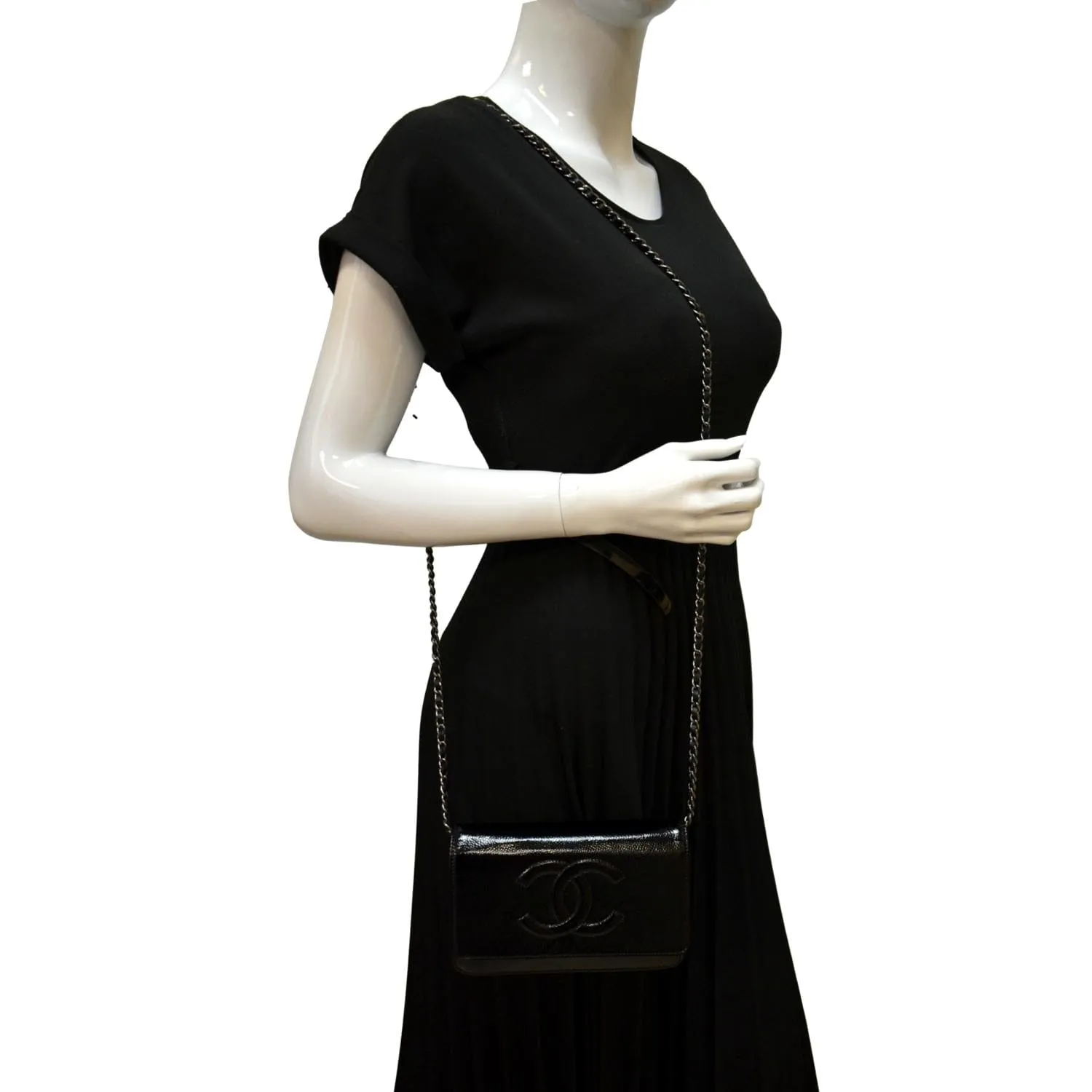CHANEL CC WOC Caviar Leather Wallet on Chain Shoulder Bag Black